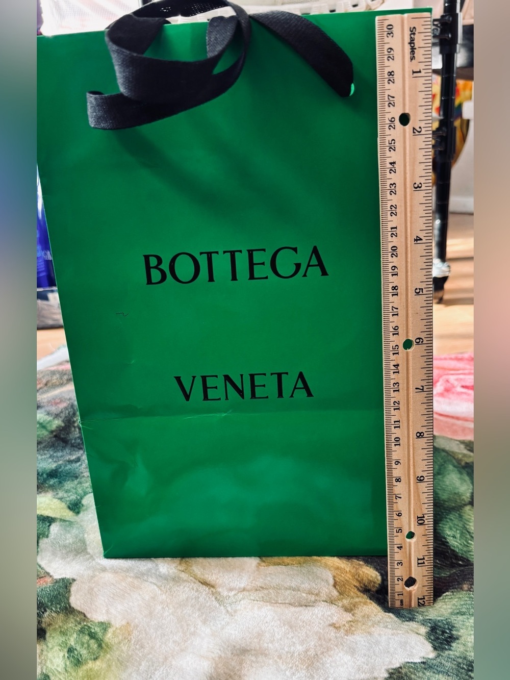 Bottega Veneta Emerald Green Logo Gift Bag with Ribbon handles